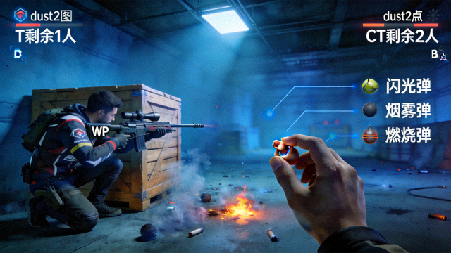 CSGO 职业比赛残局处理与投掷物运用画面